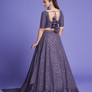 Mauve Purple Diamond Georgette Thread Worked Lehenga