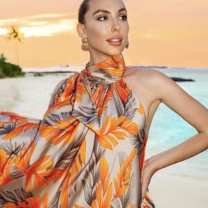 Orange Premium Persian Silk Printed Beach Party Outfit