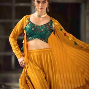 Green And Yellow Classy Indo Western With Stylish Koti