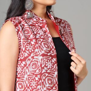 Maroon Colour Printed Long Jacket For Women's