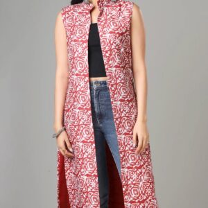 Maroon Colour Printed Long Jacket For Women's