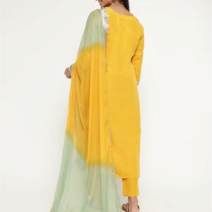 Yellow Colour Blend Silk Embroidery Work Party Wear Kurta Pant Dupatta Set For Women's