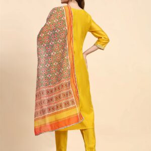 Yellow Colour Blend Silk Embroidery Work Party Wear Kurta Pant Dupatta Set For Women's