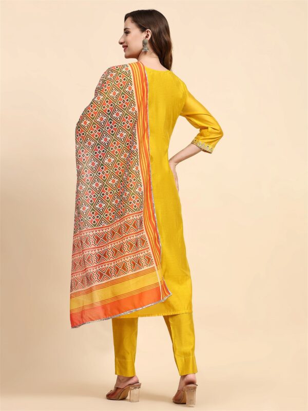 Yellow Colour Blend Silk Embroidery Work Party Wear Kurta Pant Dupatta Set For Women's