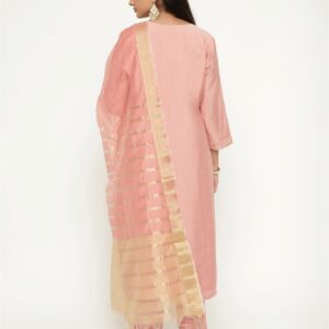 Pink Colour Blend Silk Embroidery Work Party Wear Kurta Pant Dupatta Set For Women's