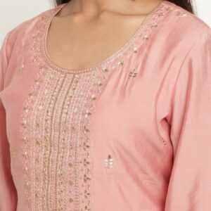 Pink Colour Blend Silk Embroidery Work Party Wear Kurta Pant Dupatta Set For Women's