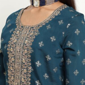 Blue Colour Blend Silk Embroidery Work Party Wear Kurta Pant Dupatta Set For Women's