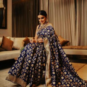 Stylish Blue Soft lichi Silk Saree With Jacquard Work