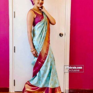 Pink And Sky Blue Lichi Silk Sarees For Women