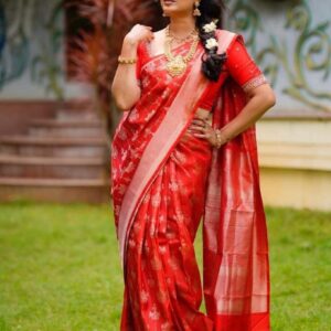 Red Lichi Silk Sarees With Jacquard Work