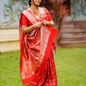 Red Lichi Silk Sarees With Jacquard Work