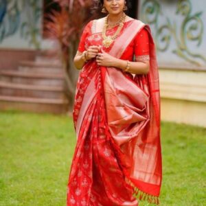 Red Lichi Silk Sarees With Jacquard Work