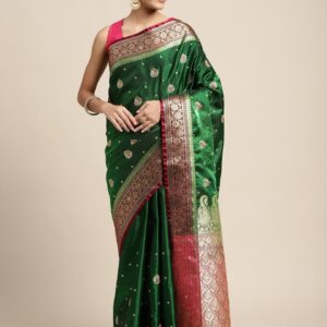 Saree With Unstitched Brocade Blouse