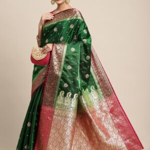 Saree With Unstitched Brocade Blouse