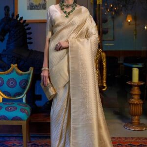 Royal looking Golden Colour Lichi Silk  Saree