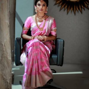 Pink Women's Soft Lichi Silk Saree