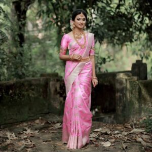 Pink Women's Soft Lichi Silk Saree