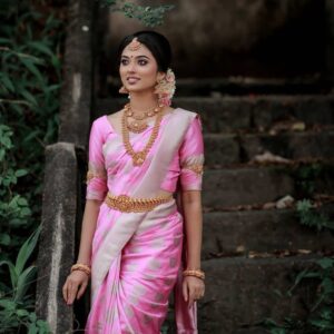 Pink Women's Soft Lichi Silk Saree