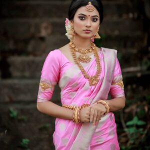 Pink Women's Soft Lichi Silk Saree