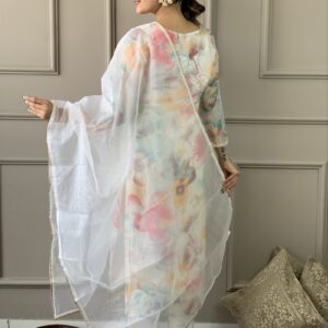 Floral Design Off White Kurta Set with Bottom and Dupatta