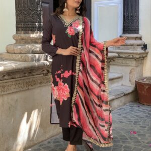 Designer Women Straight Kurta And Pant With Dupatta Set