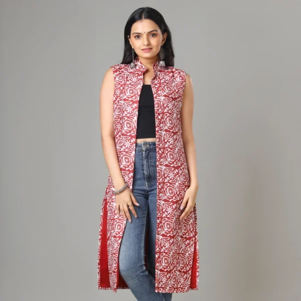 Maroon Colour Printed Long Jacket For Women's