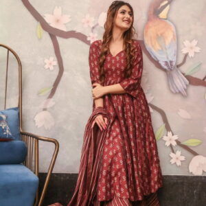 Maroon Color Glamorous Fancy And Elegant partywear Kurta Set For Women