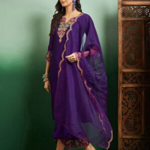 Party Wear Women's  Chanderi Kurta With Bottom And Dupatta Set