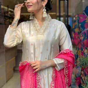 Designer Pure Viscose Jacquard Kurta With Pant And Heavy Dupatta