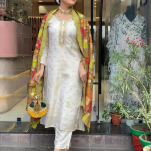 Designer Pure Viscose Jacquard Kurta With Pant And Heavy Dupatta