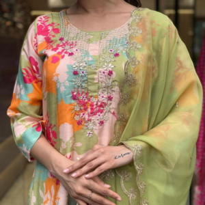 Party Wear Floral Printed Women's Embroidery  Kurta With Bottom And Beautiful Dupatta Set