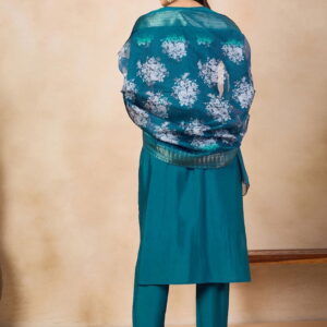 Beautiful Teal Blue Embroidered Kurta Set with Bottom Wear and Dupatta