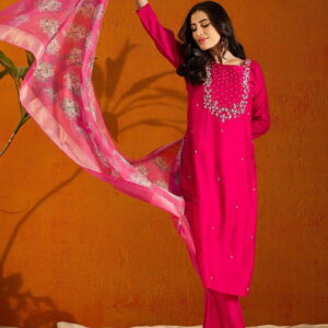 Beautiful Pink Embroidered Kurta Set with Bottom Wear and Dupatta