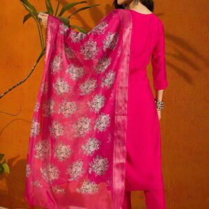 Beautiful Pink Embroidered Kurta Set with Bottom Wear and Dupatta