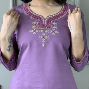 Luxurious Chanderi Silk Purple Kurta Set with Bottom and Dupatta