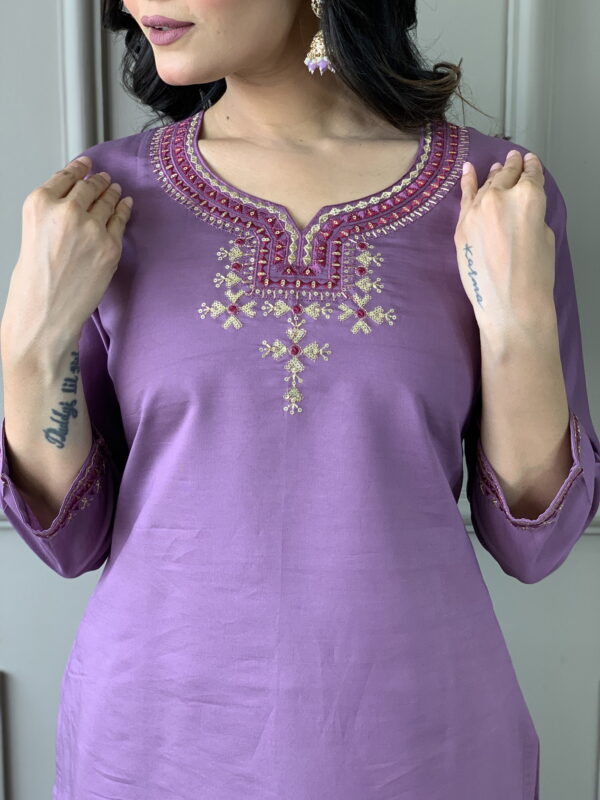 Luxurious Chanderi Silk Purple Kurta Set with Bottom and Dupatta