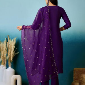 Embroidered V-Neck Straight Kurta with Pants and Dupatta