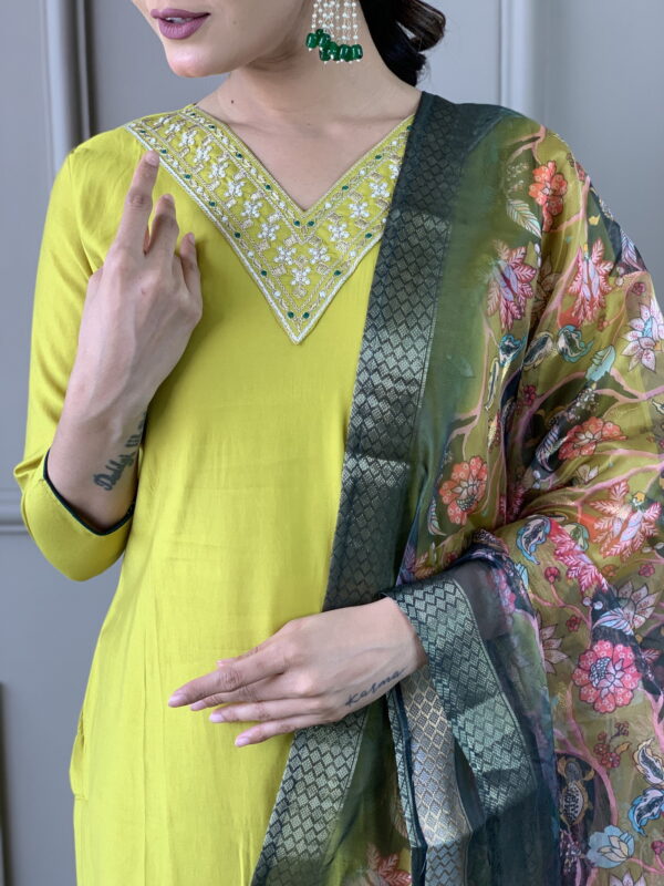 Lemon Yellow Viscose Silk Straight Kurta with bottom and dupatta