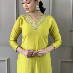 Lemon Yellow Viscose Silk Straight Kurta with bottom and dupatta