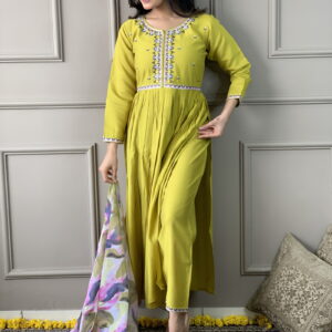 Lemon Yellow Viscose Chanderi  Kurta with bottom and dupatta