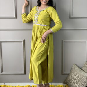 Lemon Yellow Viscose Chanderi  Kurta with bottom and dupatta