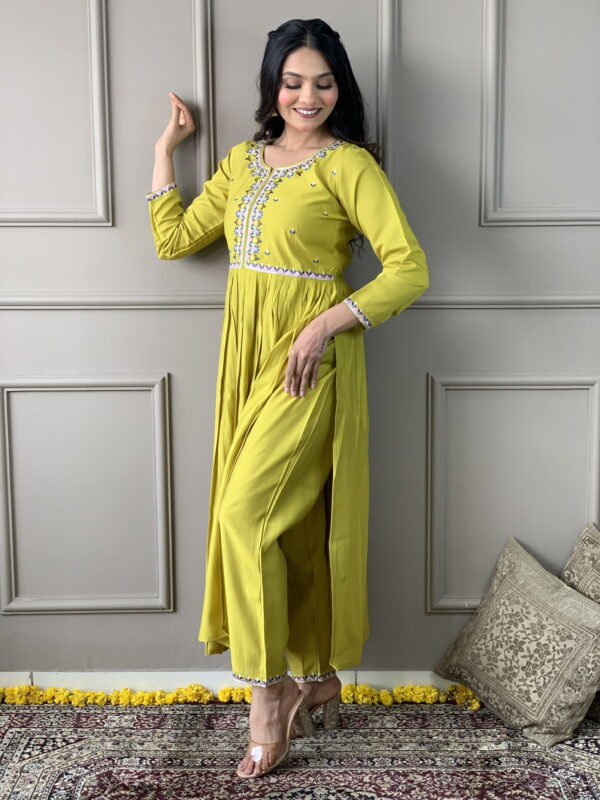 Lemon Yellow Viscose Chanderi  Kurta with bottom and dupatta