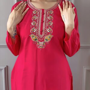 Beautiful Pink Viscose Chanderi Kurta Set with Bottom Wear and Dupatta