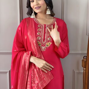 Beautiful Pink Viscose Chanderi Kurta Set with Bottom Wear and Dupatta