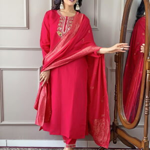 Beautiful Pink Viscose Chanderi Kurta Set with Bottom Wear and Dupatta