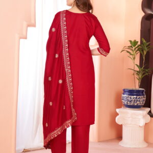 Maroon Embroidered Kurta set With Bottom Wear and Dupatta