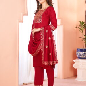 Maroon Embroidered Kurta set With Bottom Wear and Dupatta