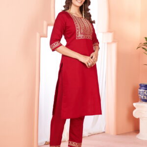 Maroon Embroidered Kurta set With Bottom Wear and Dupatta