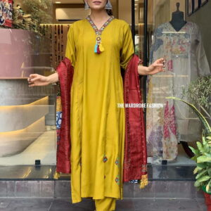 Mustard Yellow Simple Beautiful Kurta Set with Bottom and Dupatta