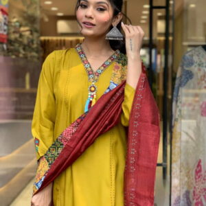 Mustard Yellow Simple Beautiful Kurta Set with Bottom and Dupatta